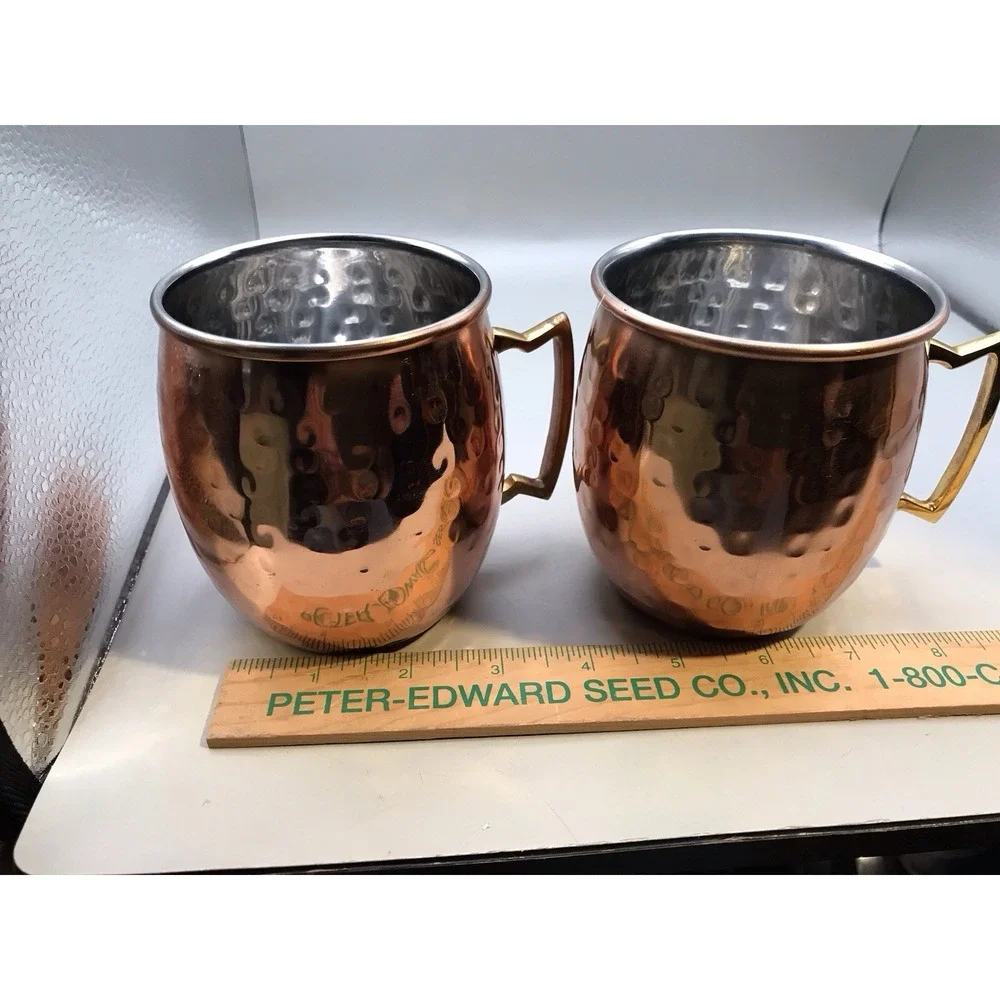 Pair of Pier 1 Moscow Mule Mugs Hammered Copper Stainless steel